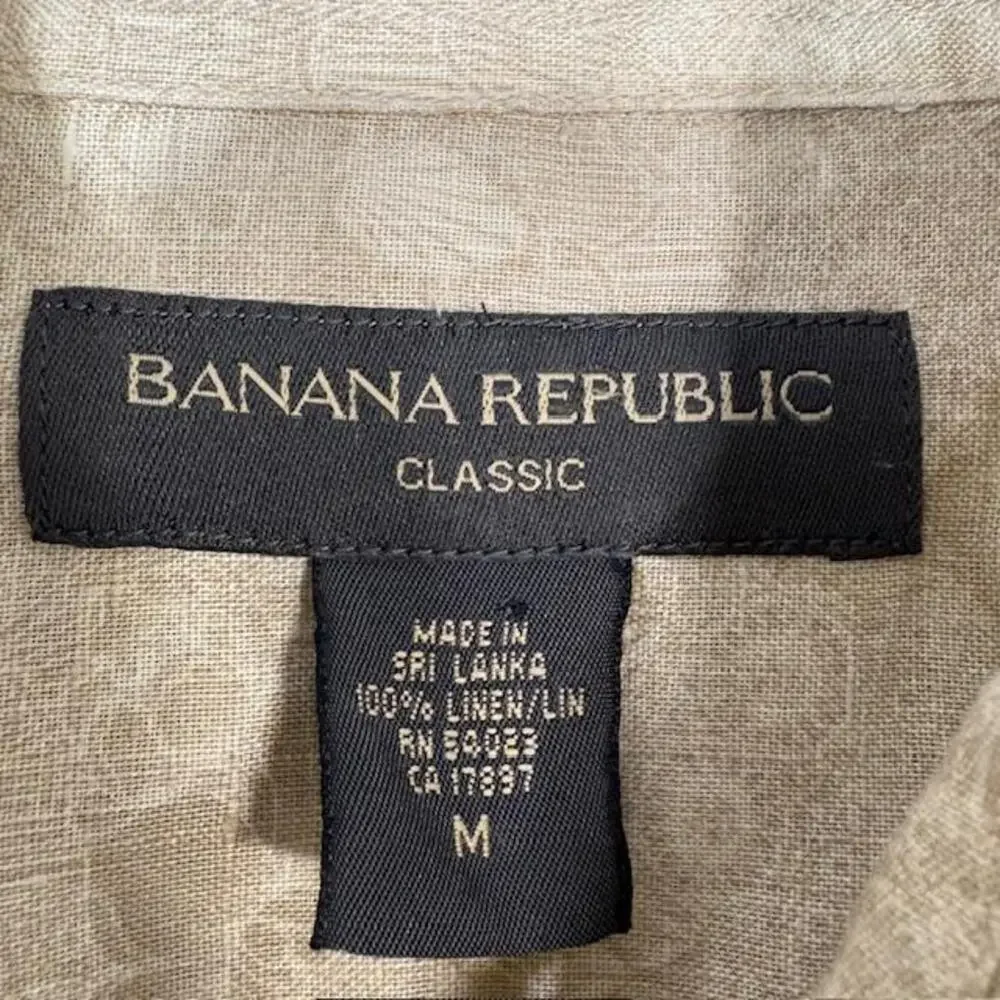 Banana Republic Shirt Mens Medium Beige Floral Linen Long Sleeve Button Up